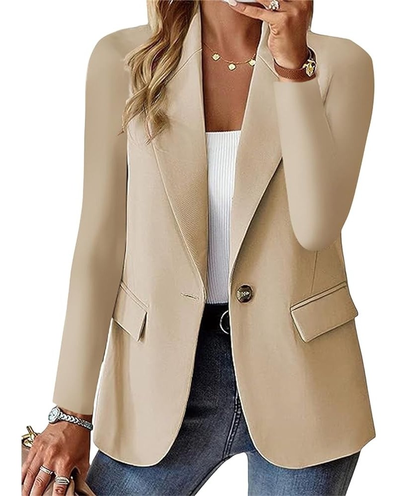 Womens Bussiness Casual Blazers Lapel Button Open Front Blazer Jacket Solid Long Sleeve Suite Jacket with Pockets A-beige $13...
