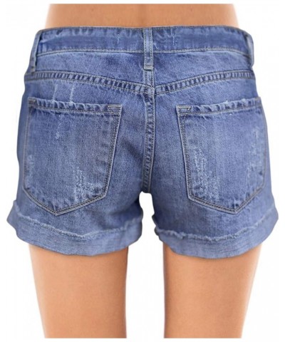 Women's Ripped Mid Rise Stretchy Denim Jeans Shorts Blue $17.39 Shorts