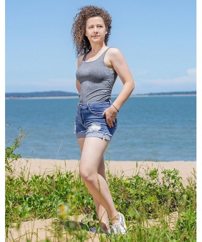 Women's Ripped Mid Rise Stretchy Denim Jeans Shorts Blue $17.39 Shorts