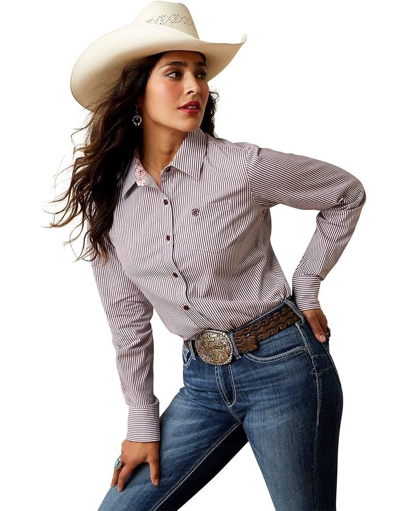 Women's Kirby Stretch Shirt Pomegranate/White Stripe $33.99 Blouses