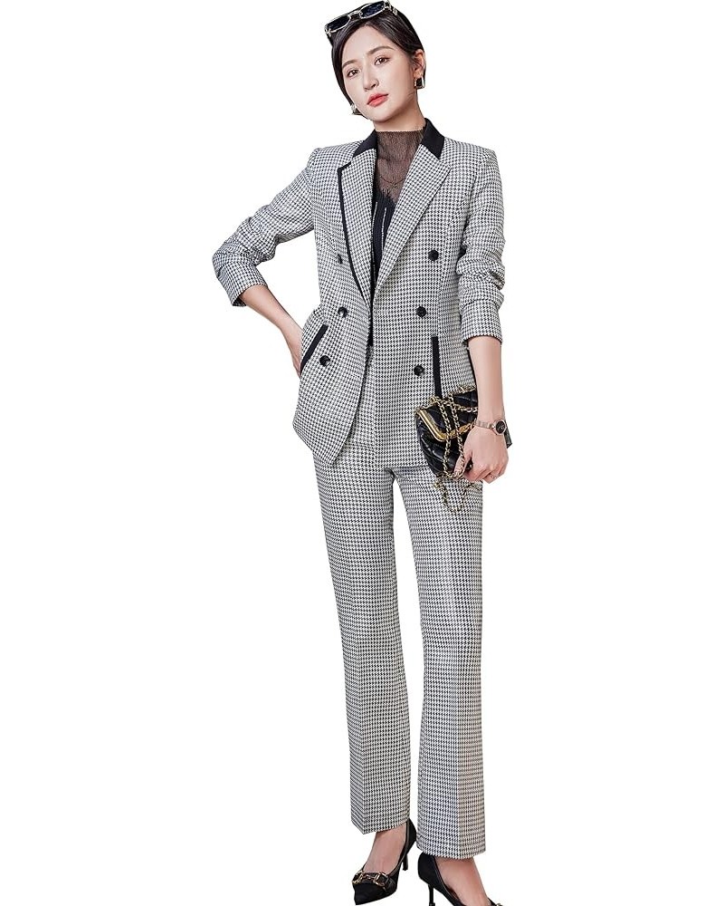 Womens Business Work Suit Set Blazer Pants for Office Lady Suit Set Slim Fit Blazer Pant White-black $26.95 Suits