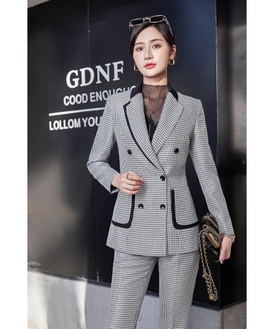 Womens Business Work Suit Set Blazer Pants for Office Lady Suit Set Slim Fit Blazer Pant White-black $26.95 Suits
