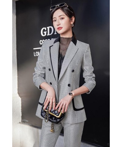 Womens Business Work Suit Set Blazer Pants for Office Lady Suit Set Slim Fit Blazer Pant White-black $26.95 Suits