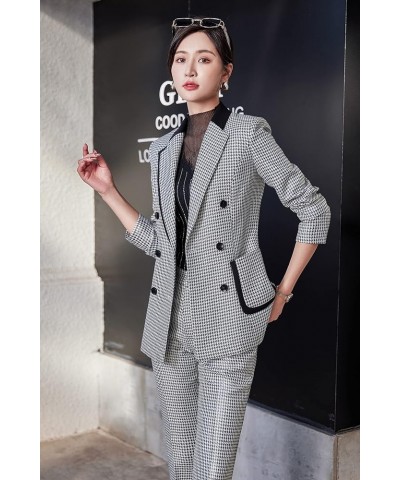 Womens Business Work Suit Set Blazer Pants for Office Lady Suit Set Slim Fit Blazer Pant White-black $26.95 Suits