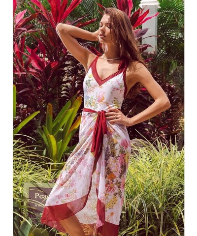 Women One Piece Swimsuit Vintage Floral Bathing Suits with Cover up Wrap Skirts Sarongs 2 Piece Monokini Beachwear Red $24.29...