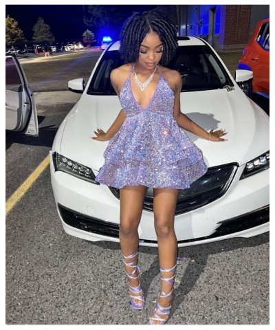 Women's Sparkly Sequin Homecoming Dresses for Teens Halter Sweet 16 Photo Shoot Short Prom Dress Mint Green $32.99 Dresses