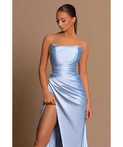 Women's Strapless Prom Dresses Long with Slit Pleated Satin Evening Party Gows CYM094 Yellow $34.79 Dresses