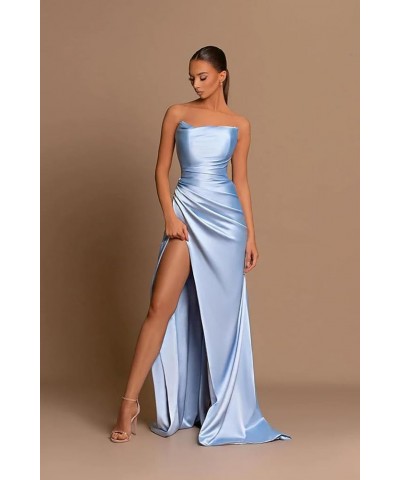 Women's Strapless Prom Dresses Long with Slit Pleated Satin Evening Party Gows CYM094 Yellow $34.79 Dresses