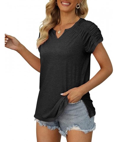 Womens Casual V Neck Loose Tops Summer T Shirts Fit Flowy Short Sleeve Shirts Medium Black $10.79 T-Shirts