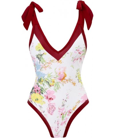 Women One Piece Swimsuit Vintage Floral Bathing Suits with Cover up Wrap Skirts Sarongs 2 Piece Monokini Beachwear Red $24.29...