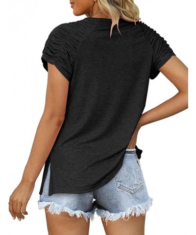 Womens Casual V Neck Loose Tops Summer T Shirts Fit Flowy Short Sleeve Shirts Medium Black $10.79 T-Shirts