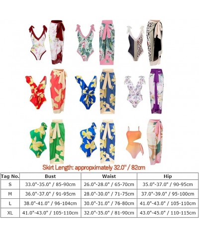 Women One Piece Swimsuit Vintage Floral Bathing Suits with Cover up Wrap Skirts Sarongs 2 Piece Monokini Beachwear Red $24.29...