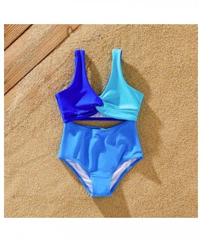 Mommy and Me Swimsuits One Piece Family Matching Swimwear Coconut Tree Printed Deep V Neck Bathing Suits Girls Blue $10.19 Sw...
