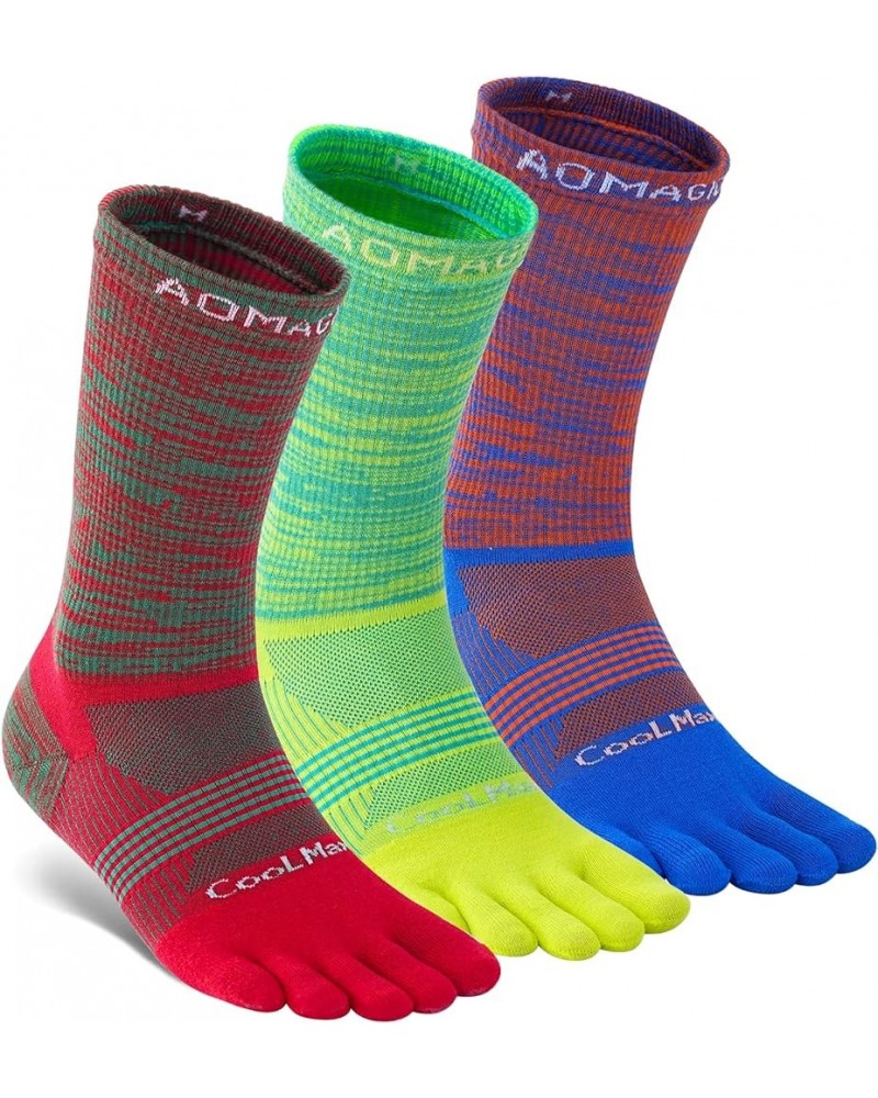 Toe Socks Men Women Athletic Running Coolmax Five Finger Crew Socks Comfortable Breathable Lightweight 3 Pairs E5005 Red, Clo...
