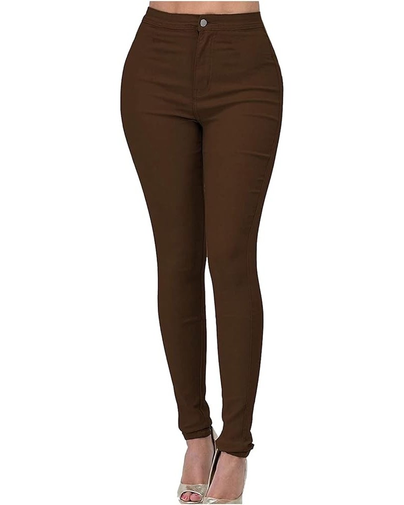 Cargo Pants Women Casual Pants Slim Fashion Five Button Jeans Pants Jeans British Style Coffee-1 $7.27 Jeans