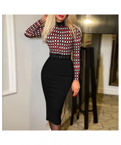 Ladies Print Dress Business Office Long Sleeves Elegant Suits Dresses Pencil Formal Dress Work Dresses for Women Red $8.50 Ac...
