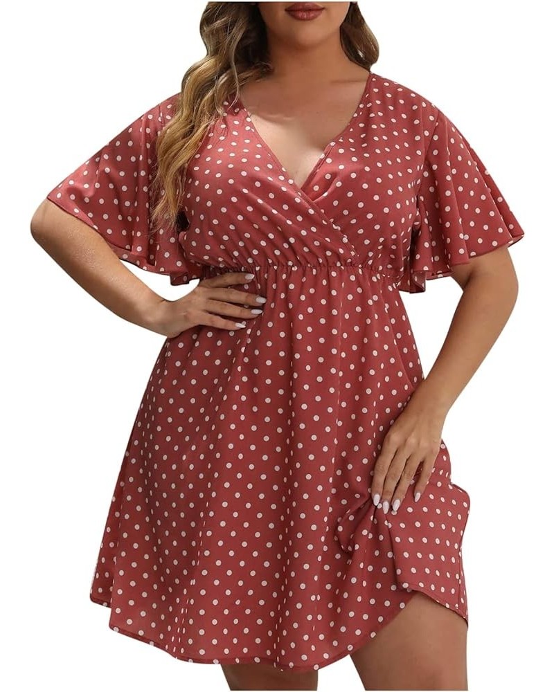 Angxiwan Women Plus Size Chiffon Dresses Summer Flowy A Line Midi Dress Solid Half Sleeve Knee Length Party Dress with Belt 2...