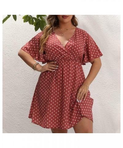 Angxiwan Women Plus Size Chiffon Dresses Summer Flowy A Line Midi Dress Solid Half Sleeve Knee Length Party Dress with Belt 2...