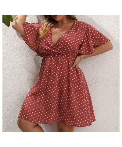 Angxiwan Women Plus Size Chiffon Dresses Summer Flowy A Line Midi Dress Solid Half Sleeve Knee Length Party Dress with Belt 2...