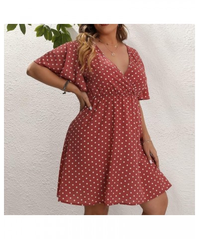 Angxiwan Women Plus Size Chiffon Dresses Summer Flowy A Line Midi Dress Solid Half Sleeve Knee Length Party Dress with Belt 2...