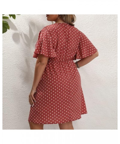 Angxiwan Women Plus Size Chiffon Dresses Summer Flowy A Line Midi Dress Solid Half Sleeve Knee Length Party Dress with Belt 2...