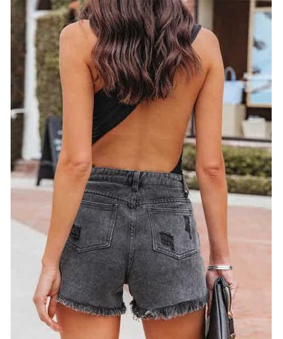 Women's Rhinestone Denim Shorts Fringe Jeans Shorts Mid Rise Ripped Hem Casual Distressed Tassels Hot Shorts Black $25.36 Shorts