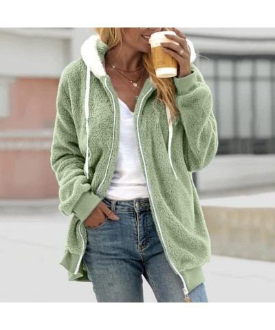 Women's Oversized Fuzzy Fleece Sherpa Zip Up Hoodie Jacket Winter Warm Outerwear Coat Green $16.17 Jackets