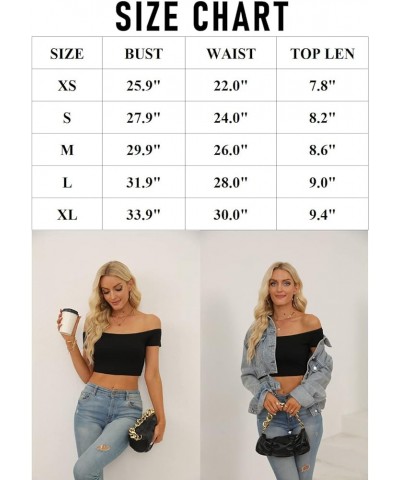Womens Off Shoulder Crop Tops Summer Short Sleeve Ribbed Knit Fitted T Shirts White $7.83 T-Shirts