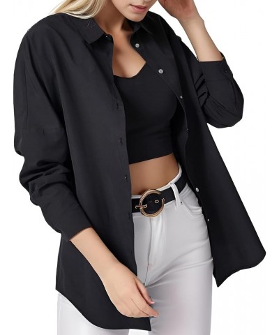 Women's Oversized Button Down Shirt Casual Fashion Long Sleeve Top Tunics Black $12.74 Blouses