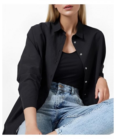 Women's Oversized Button Down Shirt Casual Fashion Long Sleeve Top Tunics Black $12.74 Blouses