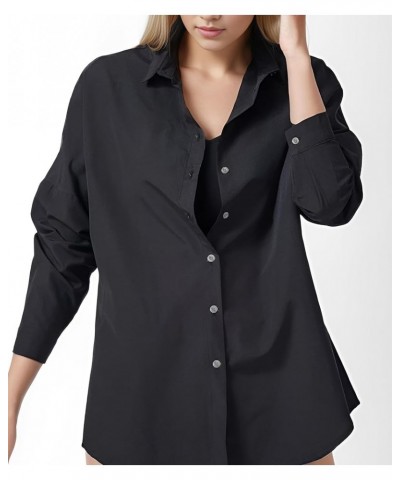 Women's Oversized Button Down Shirt Casual Fashion Long Sleeve Top Tunics Black $12.74 Blouses