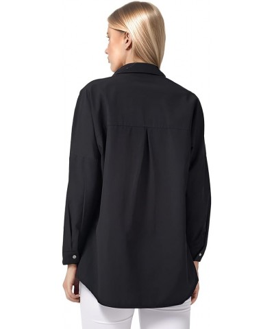 Women's Oversized Button Down Shirt Casual Fashion Long Sleeve Top Tunics Black $12.74 Blouses