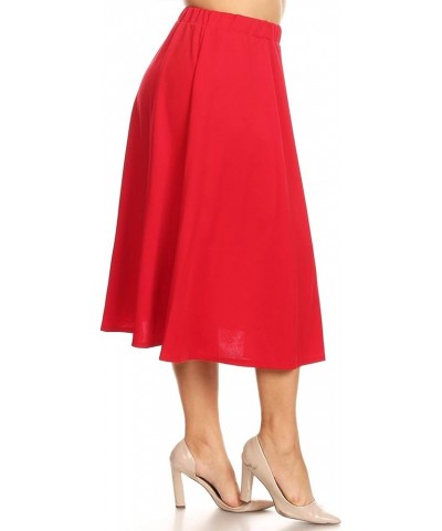 Women's Plus Size A-Line High Waist Elastic Band Pleated Solid Midi Skirt Made in USA Msk00811 Red $11.17 Skirts