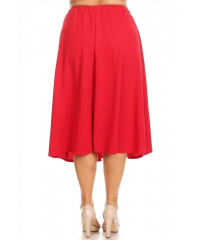 Women's Plus Size A-Line High Waist Elastic Band Pleated Solid Midi Skirt Made in USA Msk00811 Red $11.17 Skirts