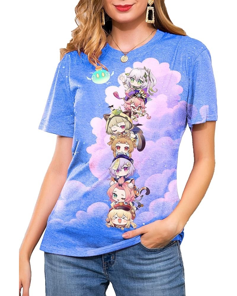 Genshin Impact T Shirt for Women, Hu Tao T Shirts with Short Sleeve for Unisex Fans,Vivid Durable Print Patterns Light Blue $...