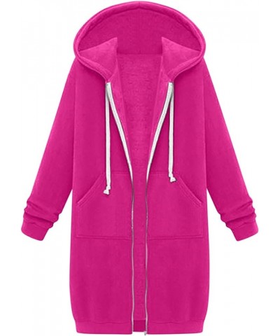 Women Long Sleeve Solid Color Hoodies Zip Up Drawstraing Loose Hooded Pullover Casual Long Sweatshirts with Pocket 07 Hot Pin...
