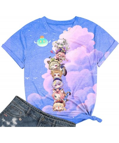 Genshin Impact T Shirt for Women, Hu Tao T Shirts with Short Sleeve for Unisex Fans,Vivid Durable Print Patterns Light Blue $...
