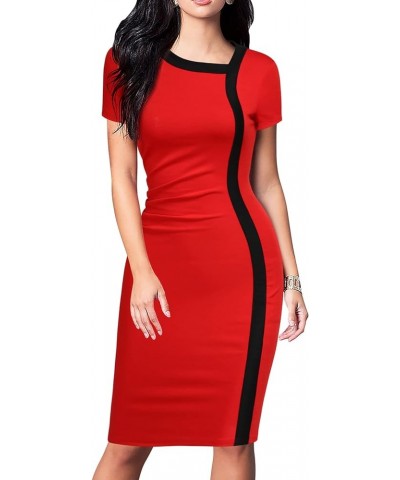 Women Vintage Ruffle Business Colorblock Work Church Pencil Dress Red $20.99 Dresses