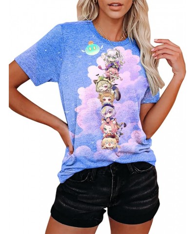 Genshin Impact T Shirt for Women, Hu Tao T Shirts with Short Sleeve for Unisex Fans,Vivid Durable Print Patterns Light Blue $...