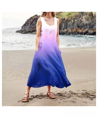 Womens Summer Dresses 2024 Casual Floral Print Boho Beach Sundress O Neck Sleeveless Loose Maxi Dress with Pockets 16-light P...
