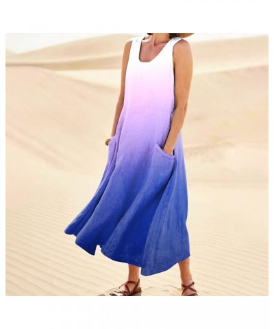 Womens Summer Dresses 2024 Casual Floral Print Boho Beach Sundress O Neck Sleeveless Loose Maxi Dress with Pockets 16-light P...