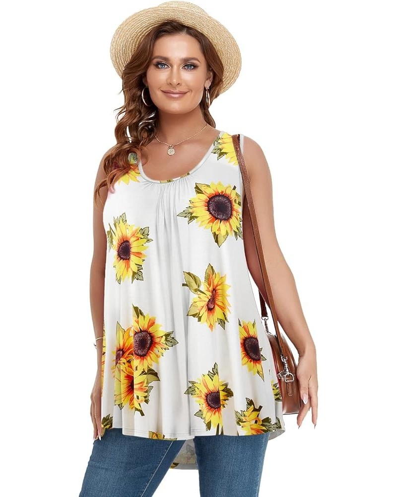 Plus Size Tank Tops for Women Summer Sleeveless Tunics Tops Casual Pleated Scoop Neck Swing Shirts A-sunflower26 $8.83 Tops