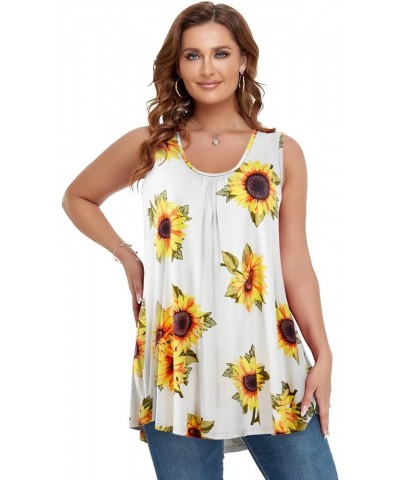 Plus Size Tank Tops for Women Summer Sleeveless Tunics Tops Casual Pleated Scoop Neck Swing Shirts A-sunflower26 $8.83 Tops