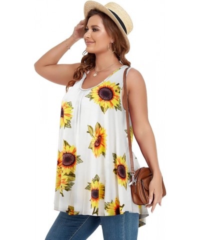 Plus Size Tank Tops for Women Summer Sleeveless Tunics Tops Casual Pleated Scoop Neck Swing Shirts A-sunflower26 $8.83 Tops