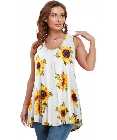 Plus Size Tank Tops for Women Summer Sleeveless Tunics Tops Casual Pleated Scoop Neck Swing Shirts A-sunflower26 $8.83 Tops