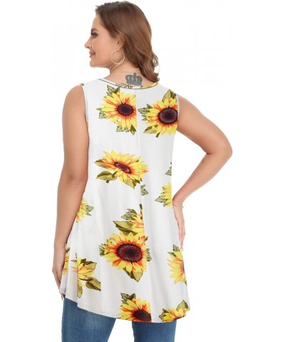 Plus Size Tank Tops for Women Summer Sleeveless Tunics Tops Casual Pleated Scoop Neck Swing Shirts A-sunflower26 $8.83 Tops