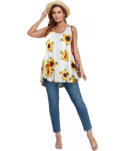 Plus Size Tank Tops for Women Summer Sleeveless Tunics Tops Casual Pleated Scoop Neck Swing Shirts A-sunflower26 $8.83 Tops