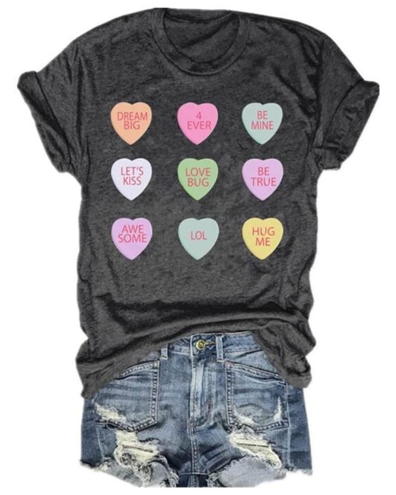 Valentine's Day Shirts Women Funny Buffalo Plaid Leopard Love Heart Printed T-Shirts Short Sleeve Graphic Tee Tops Z-dark Gre...