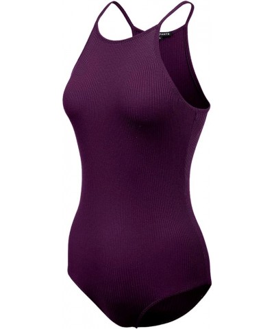 Women's Scoop V-Neck Racerback Sleeveless Tank Top Ribbed Cotton Halter Bodysuit 408-grape-1 $8.63 Lingerie