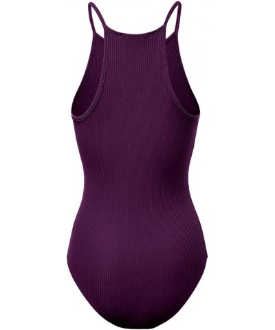 Women's Scoop V-Neck Racerback Sleeveless Tank Top Ribbed Cotton Halter Bodysuit 408-grape-1 $8.63 Lingerie
